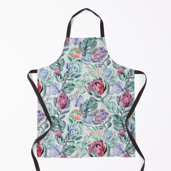 Item preview, Elegant pattern of Protea Flowers and Leaves. Sugarbushes digital painting in pink, purple and teal green tones. designed and sold by Orianah.