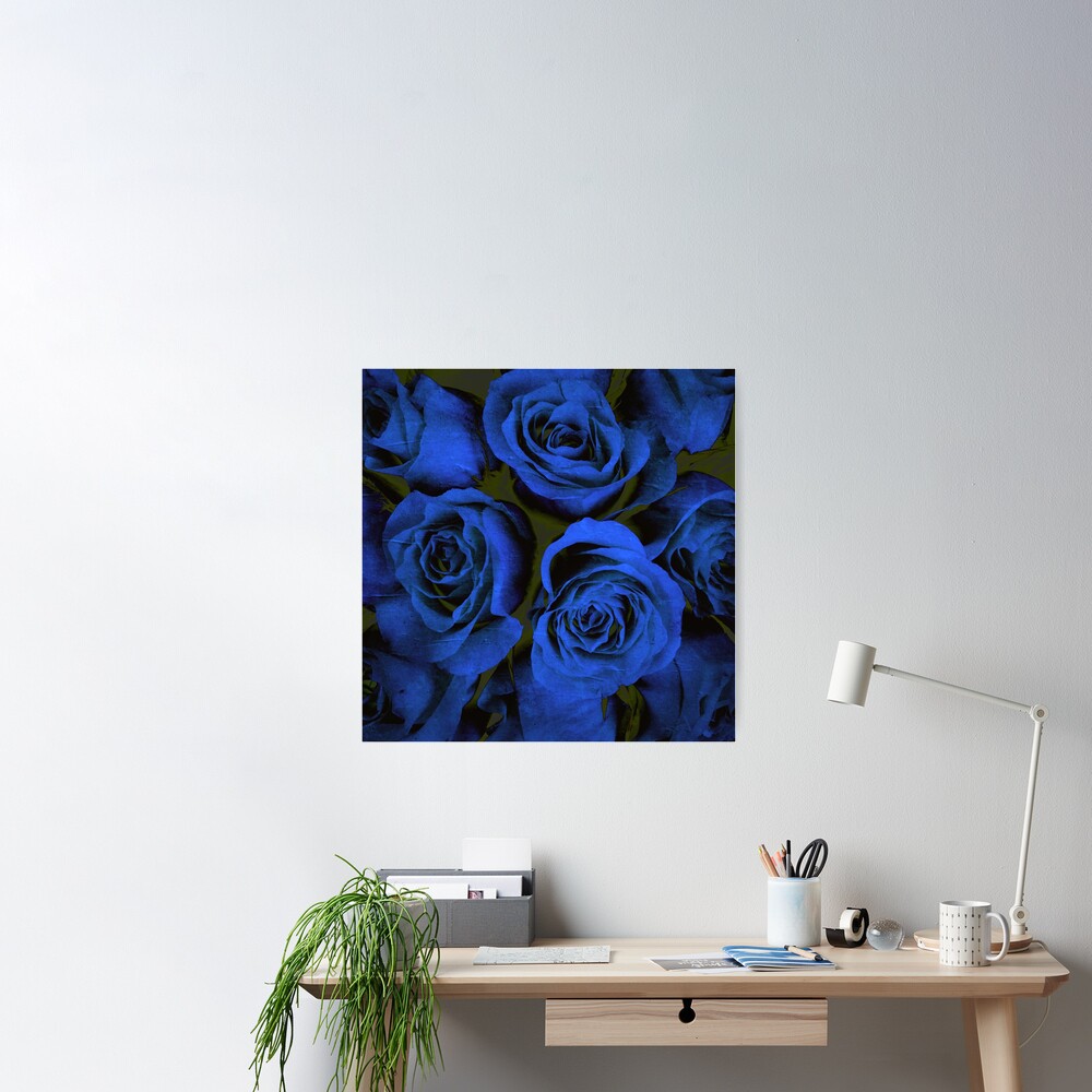 Mothers Day Gift - In Blue - Gothic Blue and Black Roses Gift Poster