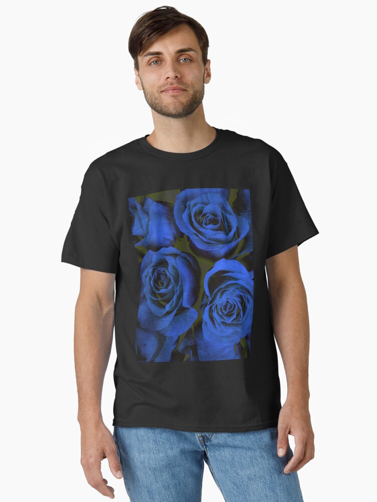 Thumbnail 1 of 7, Classic T-Shirt, Mothers Day Gift - In Blue - Gothic Blue and Black Roses Gift designed and sold by OneDayArt.