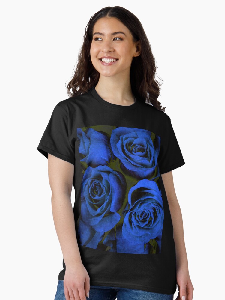 Thumbnail 2 of 7, Classic T-Shirt, Mothers Day Gift - In Blue - Gothic Blue and Black Roses Gift designed and sold by OneDayArt.