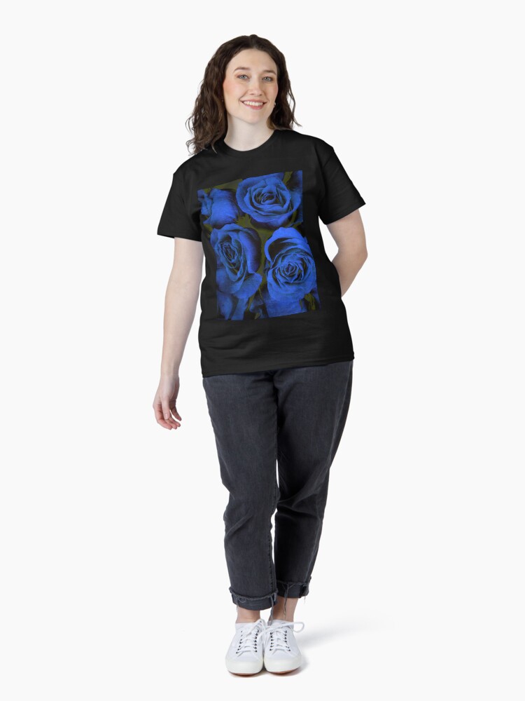 Thumbnail 4 of 7, Classic T-Shirt, Mothers Day Gift - In Blue - Gothic Blue and Black Roses Gift designed and sold by OneDayArt.
