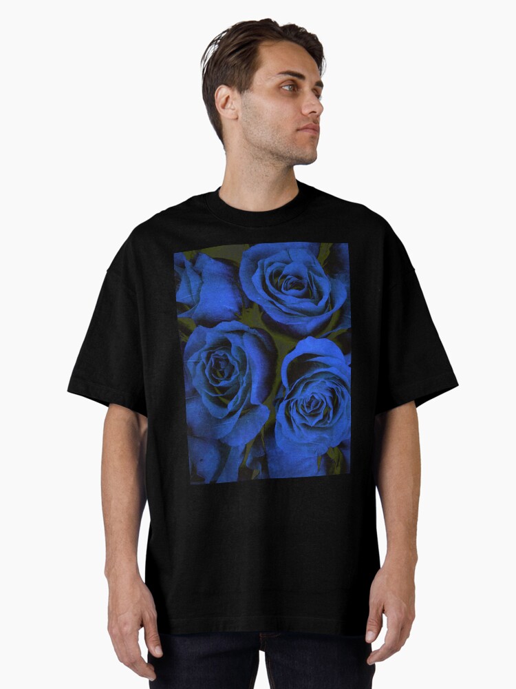 Thumbnail 2 of 7, Oversized T-Shirt, Mothers Day Gift - In Blue - Gothic Blue and Black Roses Gift designed and sold by OneDayArt.