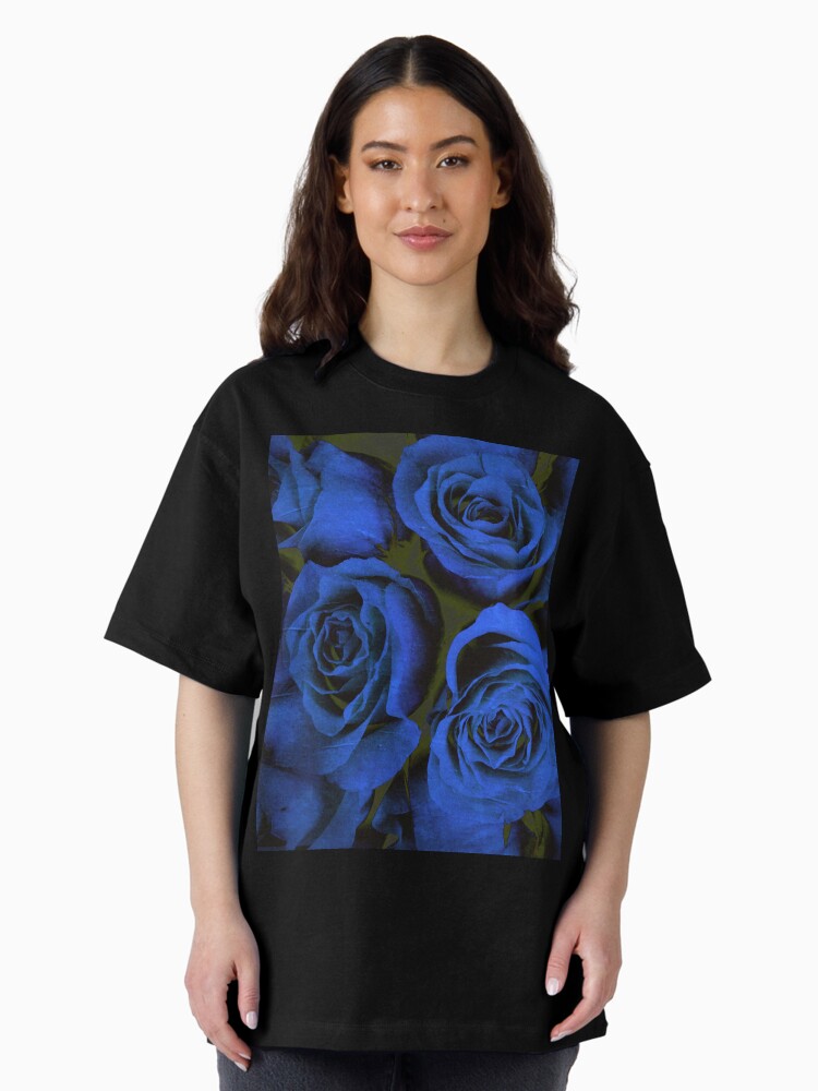 Thumbnail 1 of 7, Oversized T-Shirt, Mothers Day Gift - In Blue - Gothic Blue and Black Roses Gift designed and sold by OneDayArt.