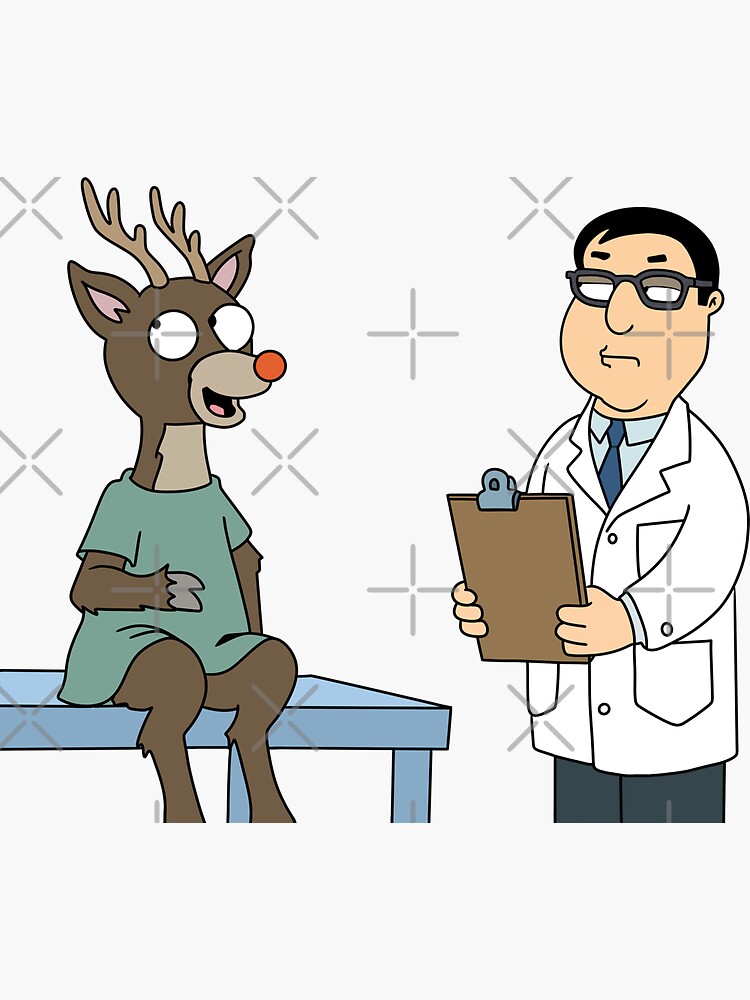 "Dr. Elmer Hartman Giving the Reindeer a Checkup" Sticker for Sale by