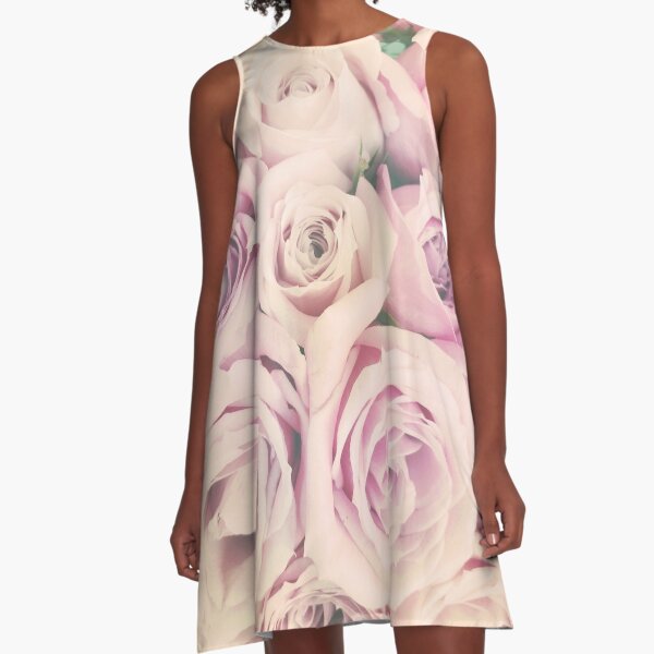 Gift for Gardener - Pink Rose Blush Pastel Gift - Floral Present A-Line Dress