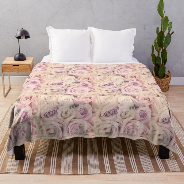 Gift for Gardener - Pink Rose Blush Pastel Gift - Floral Present Throw Blanket
