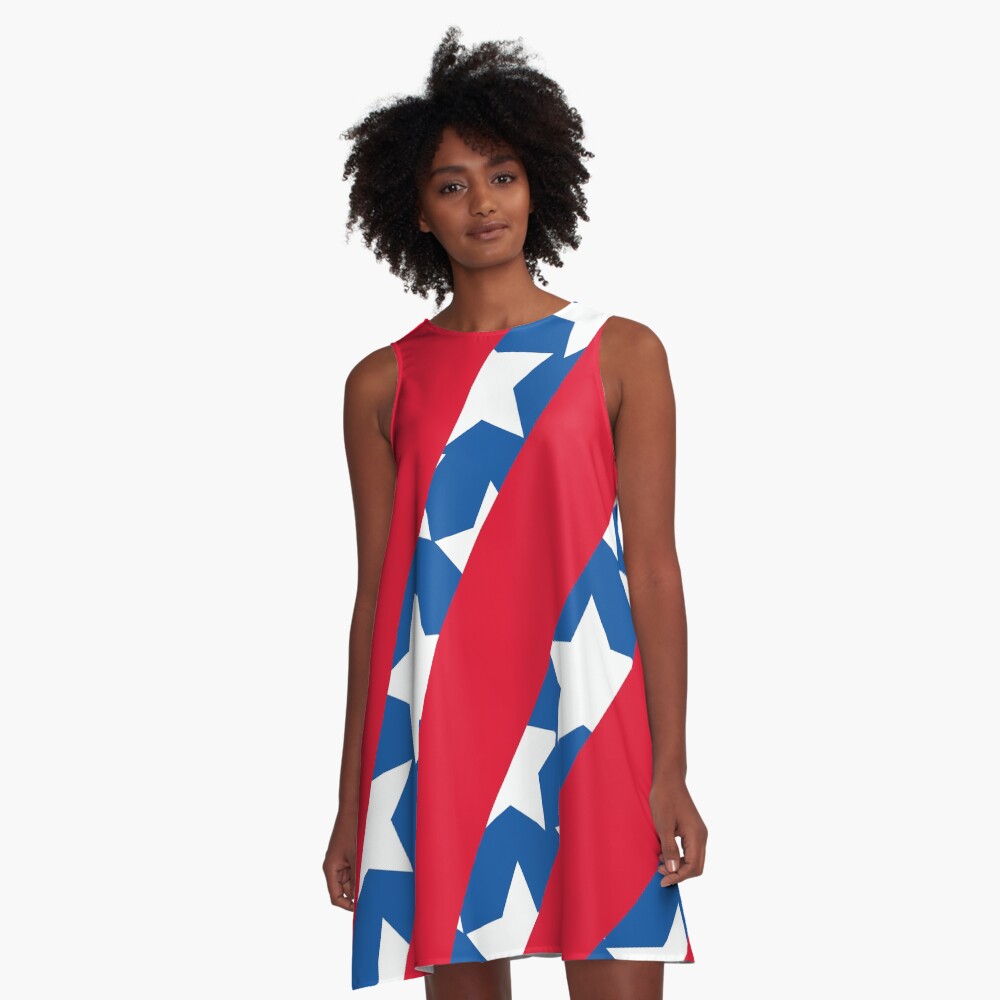 Red Stripes with Blue and Stars A-Line Dress