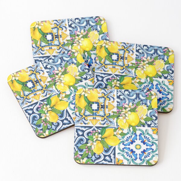 Item preview, Bright Mediterranean Sicilian Tiles with Citrus Lemons designed and sold by SydneyPapierCo.