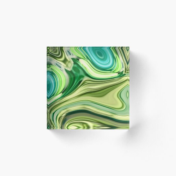 modern trendy abstract turquoise lime green swirls Acrylic Block