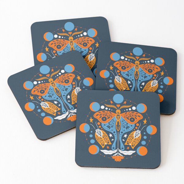 Item preview, Lunar Moths Blue Orange designed and sold by Lottie-O.