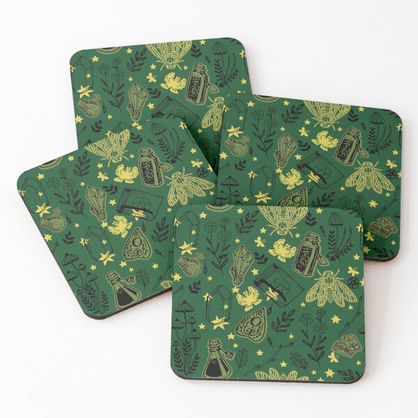 Item preview, Green goblincore witchy magic and crystals goth pattern designed and sold by RedFinchDesigns.