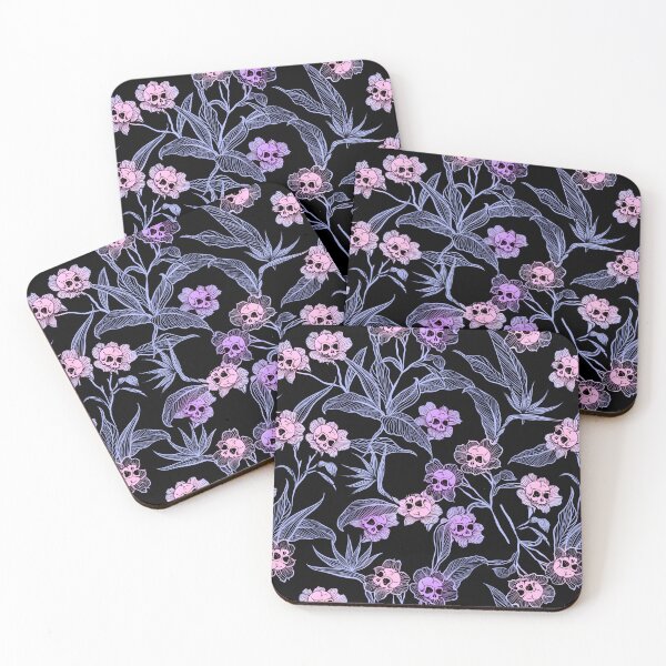 Item preview, Pastel goth death flowers tropical tiki floral skull pattern designed and sold by RedFinchDesigns.