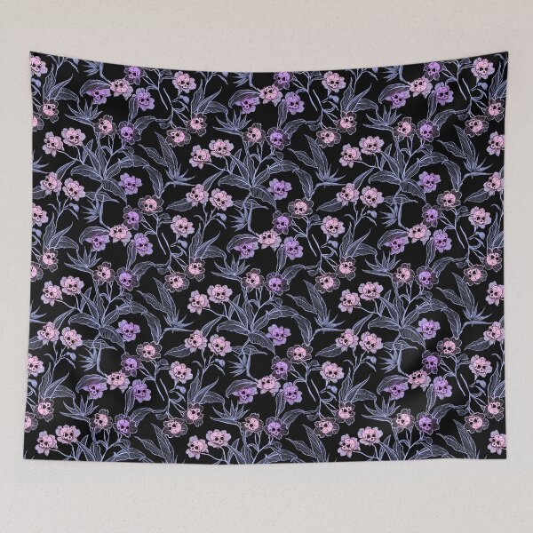 Item preview, Pastel goth death flowers tropical tiki floral skull pattern designed and sold by RedFinchDesigns.