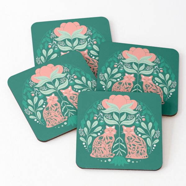 Item preview, Botanical Cats Green Pink designed and sold by Lottie-O.