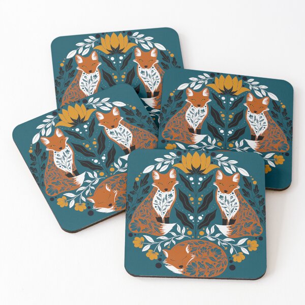 Item preview, Botanical Foxes Teal Yellow designed and sold by Lottie-O.