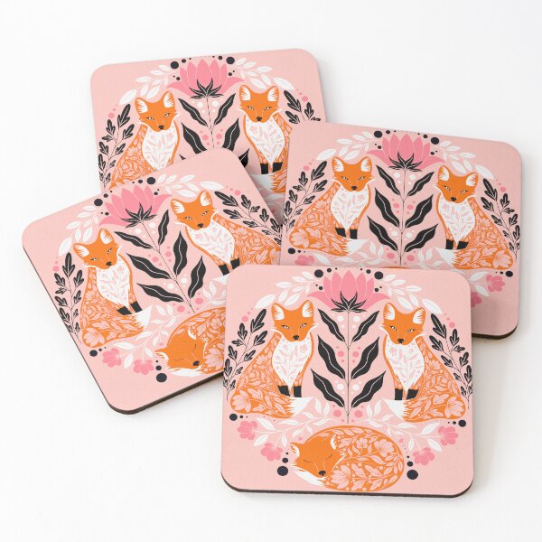 Item preview, Botanical Foxes Orange Pink designed and sold by Lottie-O.