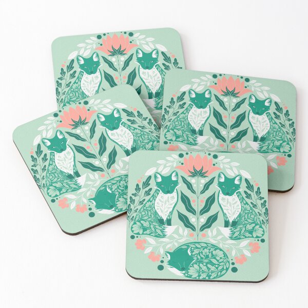 Item preview, Botanical Foxes Green Pink designed and sold by Lottie-O.