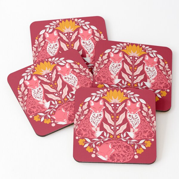 Item preview, Botanical Foxes Yellow Pink designed and sold by Lottie-O.