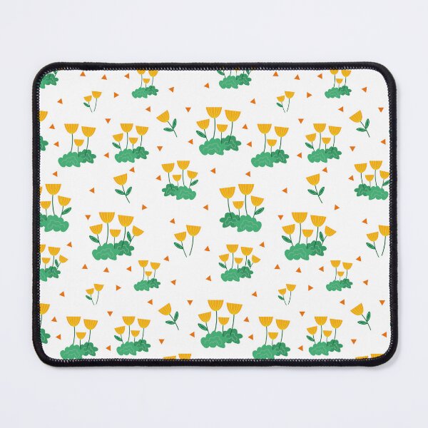 Item preview, Delicate floral print with orange flowers and green leaves on a background of orange triangles designed and sold by Sock Garden.
