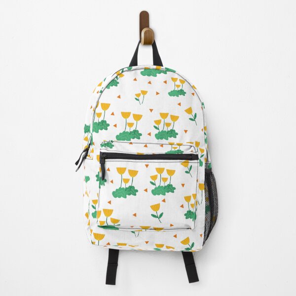 Item preview, Delicate floral print with orange flowers and green leaves on a background of orange triangles designed and sold by Martapp.