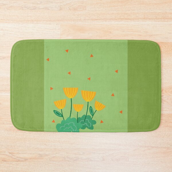 Item preview, Delicate floral print with orange flowers and green leaves on a background of orange triangles designed and sold by Martapp.