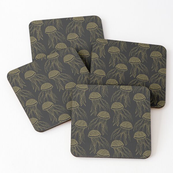 Item preview, Jellyfish Bloom Pattern Ornate Outlines - Gold-Black designed and sold by Daniel Bevis Design.