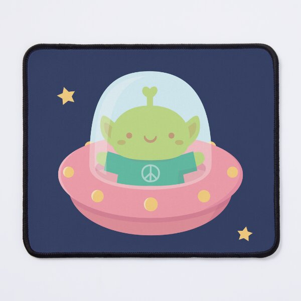 Item preview, Cute Peace Loving Alien In Little Spaceship designed and sold by rustydoodle.