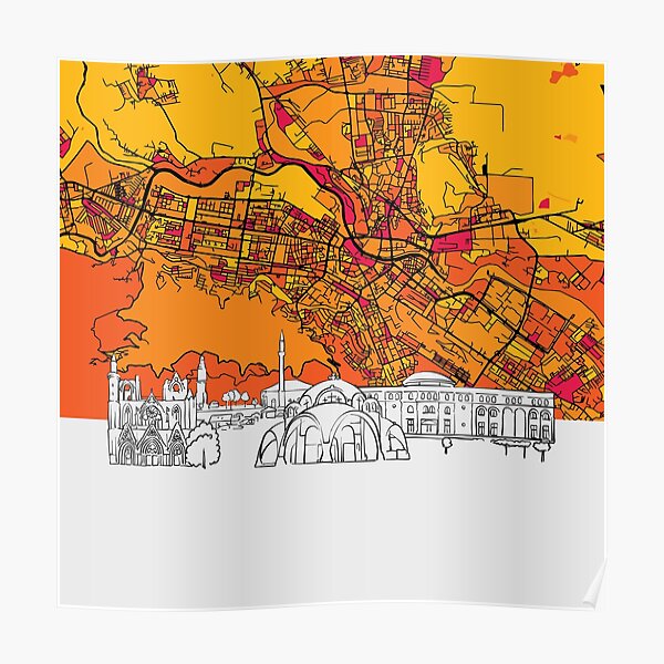 Skopje, Macedonia, Skyline Map Poster