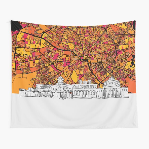 Bucharest, Romania, Skyline Map Tapestry