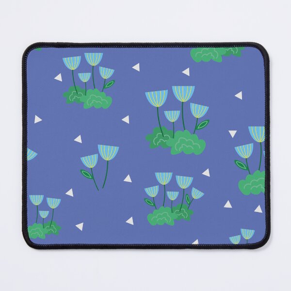Item preview, Delicate floral print with blue flowers and green leaves on a background of white triangles designed and sold by Martapp.