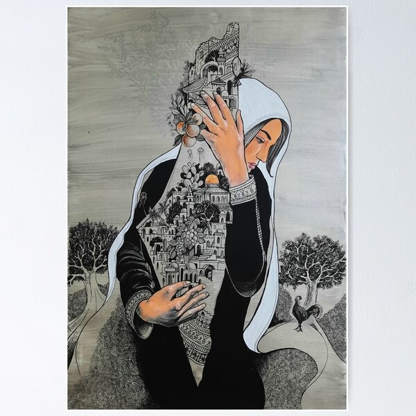 Item preview, Palestinian Woman Protecting the Land of Palestine Painting designed and sold by Hurriyyatee.