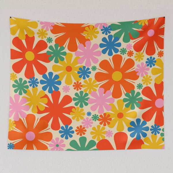 Item preview, Retro 60s 70s Aesthetic Floral Pattern in Rainbow Pop Colours designed and sold by kierkegaard.
