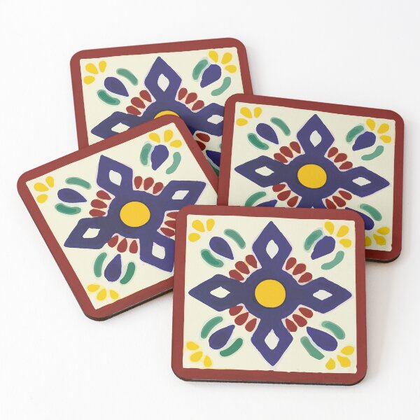 Item preview, Blue cross geometric flower classic mexican talavera tile modern home decor designed and sold by T-Mex.