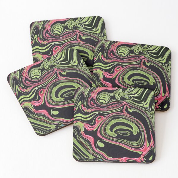 Item preview, 1980s abstract lime green black red marble swirls designed and sold by LEILA ART SPACE.