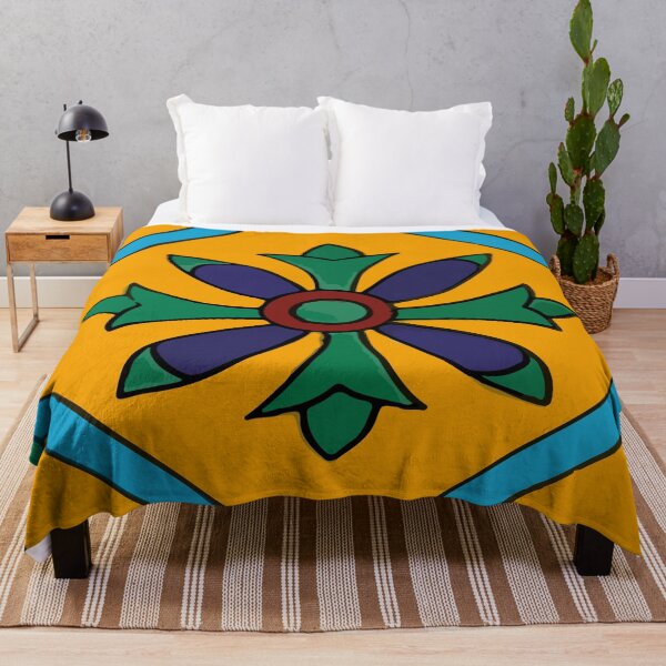 Item preview, Bold color block blue flower geometric neo mexican talavera tile designed and sold by T-Mex.
