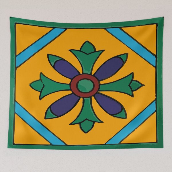 Item preview, Bold color block blue flower geometric neo mexican talavera tile    designed and sold by T-Mex.