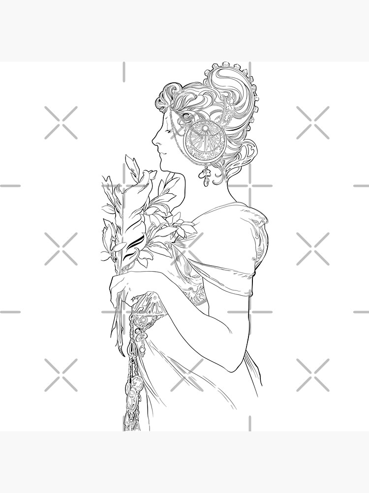 Alphonse Mucha Line Art Coloring Page Poster for Sale by AlienPharaoh