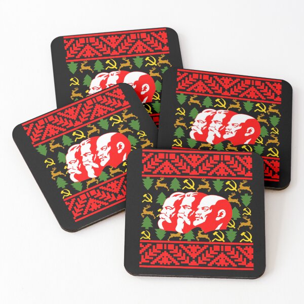 Aperçu de l'œuvre Un chandail de Noël moche communiste mettant en vedette Marx, Lénine et Engels Funny Christmas créée et vendue par SomeDesignThing.