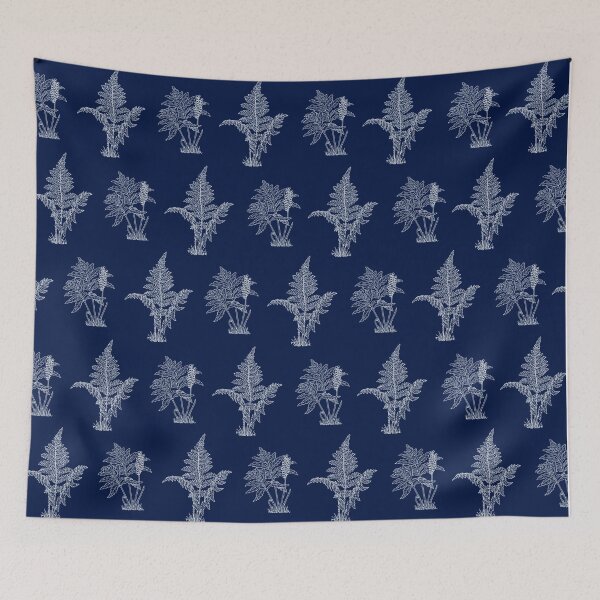 Item preview, Ice Gray Ferns On Cetacean Blue Background designed and sold by burbankdesigns.