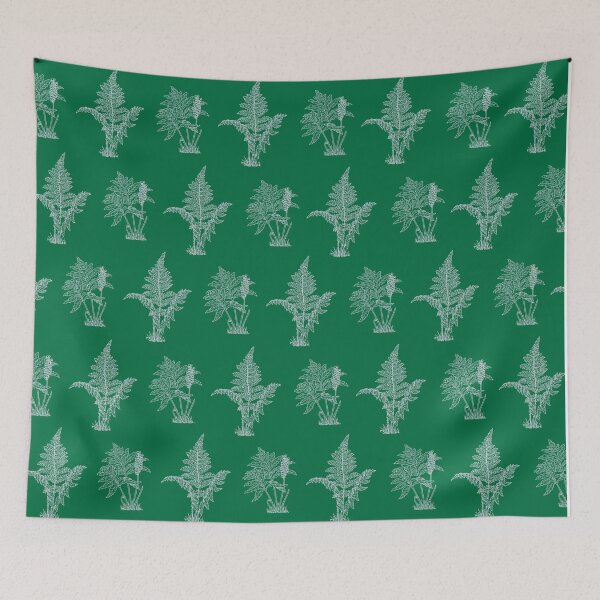 Item preview, Ice Gray Ferns On Kelly Green Background designed and sold by burbankdesigns.