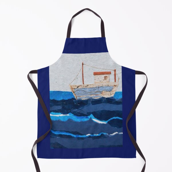 Item preview, Collaged Fishing Boat on Blue Sea designed and sold by Kathy Gales.