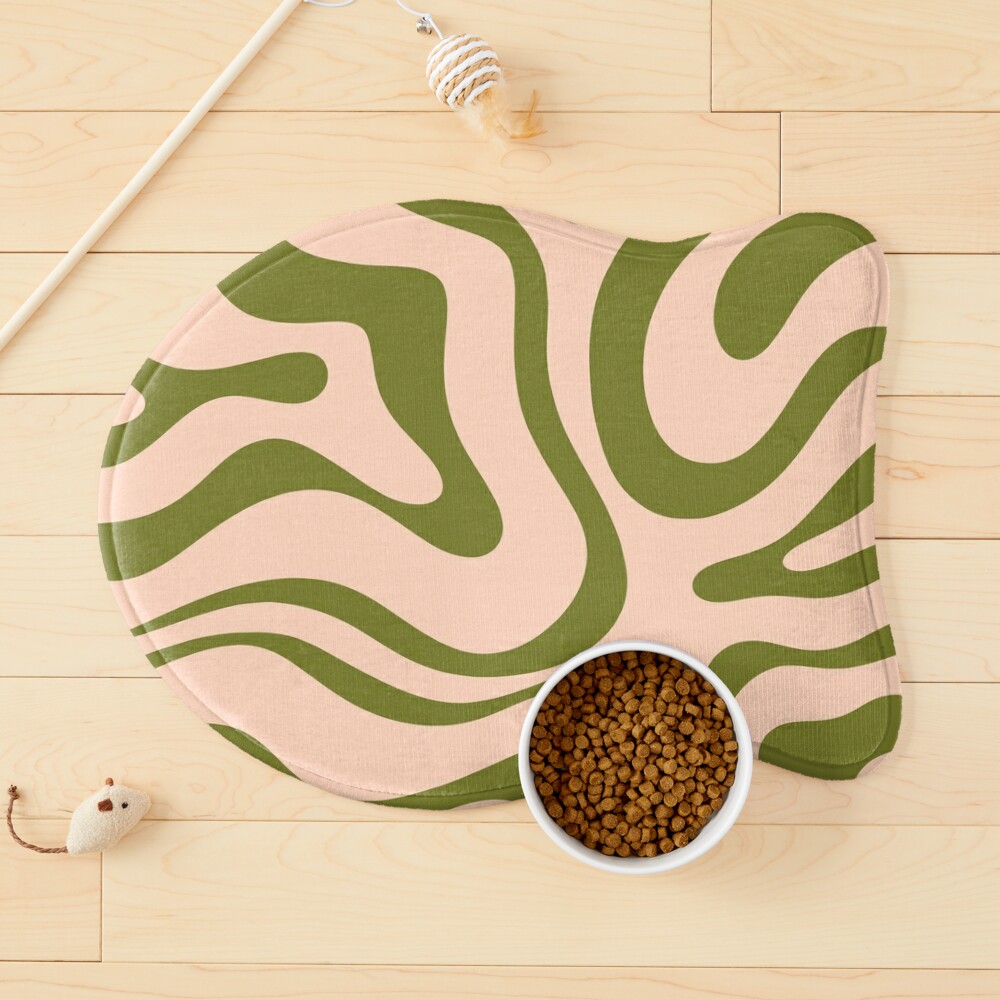 Modern Liquid Swirl Abstract Pattern in Olive Green and Pale Blush Pet Mat