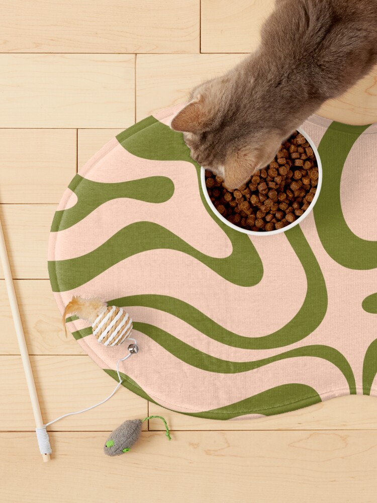 Alternate view of Modern Liquid Swirl Abstract Pattern in Olive Green and Pale Blush Pet Mat