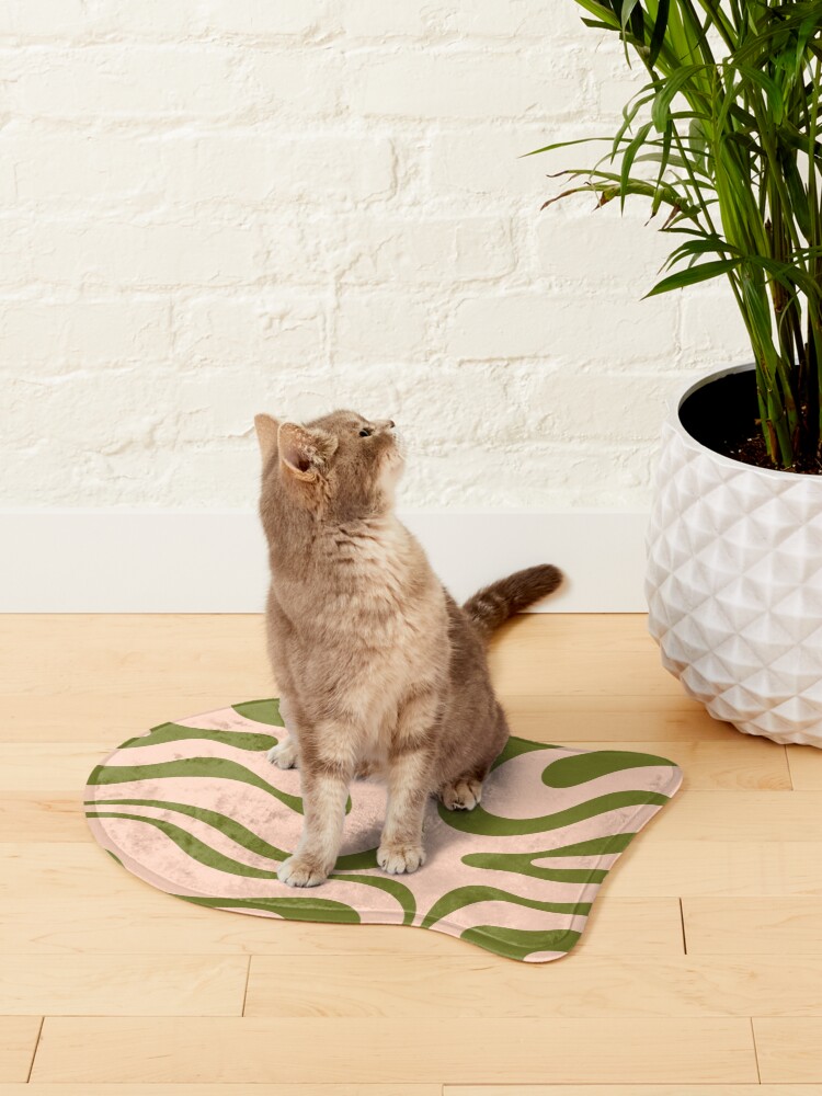 Alternate view of Modern Liquid Swirl Abstract Pattern in Olive Green and Pale Blush Pet Mat