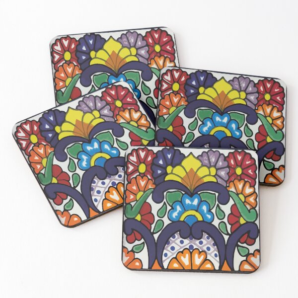 Item preview, Vintage boho chic flower colorful bouquet mexican tile folk art  designed and sold by T-Mex.