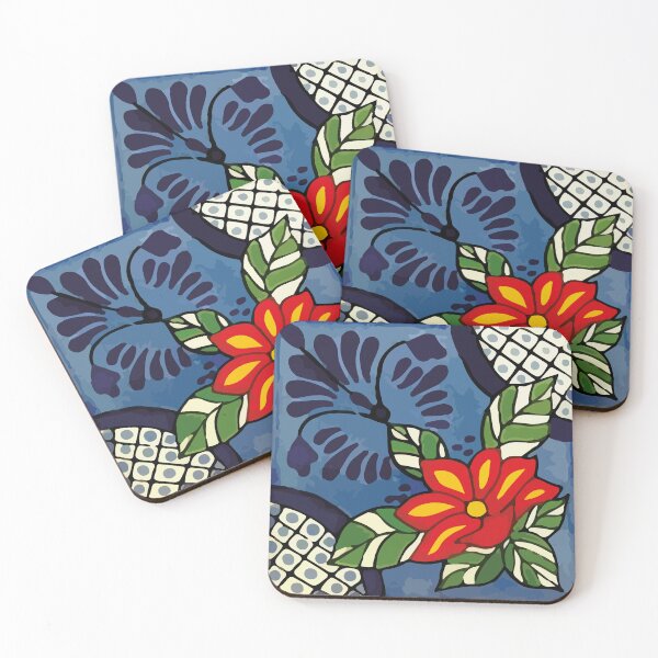 Item preview, Vintage boho chic blue flower colorful mexican tile folk art  designed and sold by T-Mex.