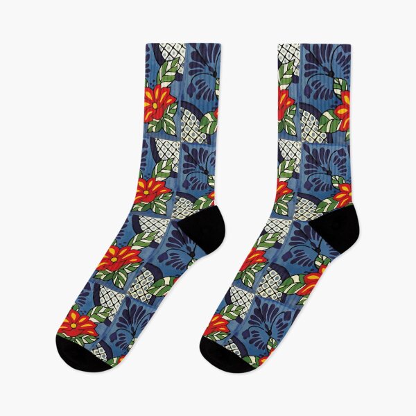 Item preview, Vintage boho chic blue flower colorful mexican tile folk art designed and sold by T-Mex.