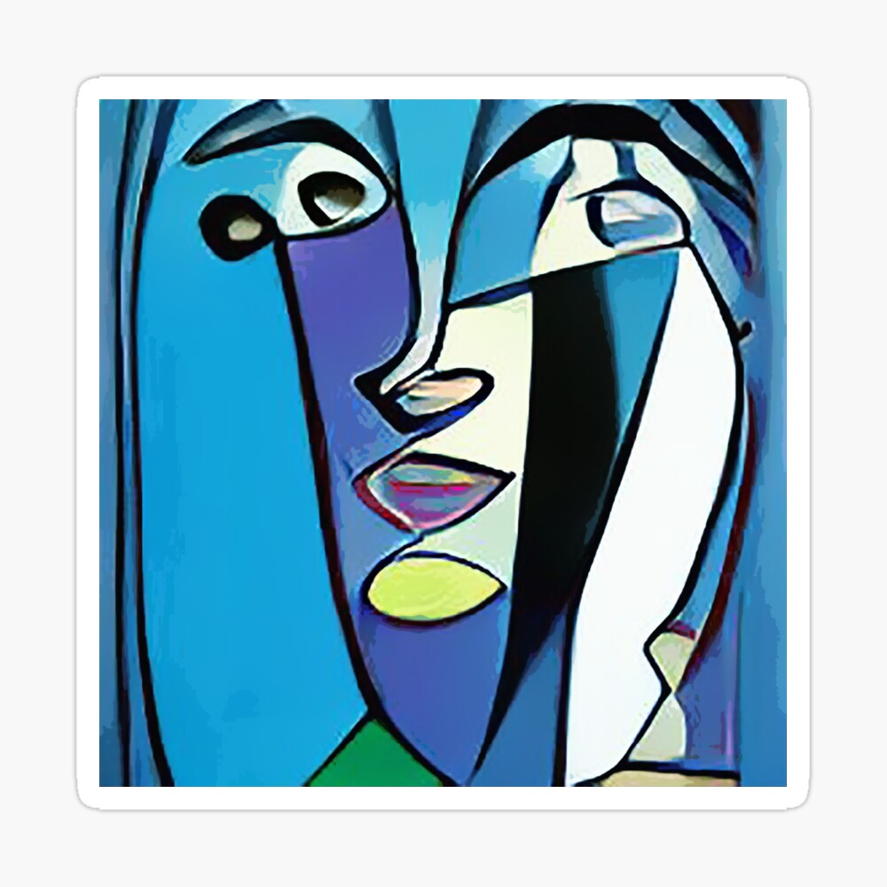 Hip Cool Cubism Face Portrait Blue Abstract