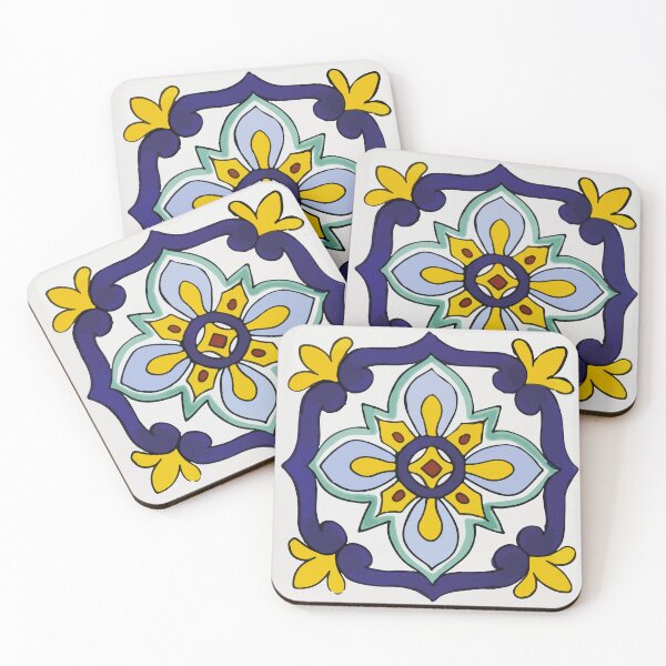 Item preview, Light blue retro geometric flower decorative boho mosaic mexican folk art designed and sold by T-Mex.