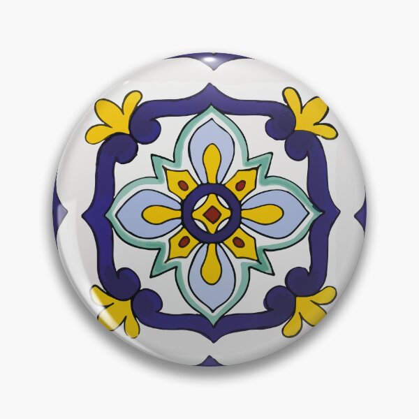 Item preview, Light blue retro geometric flower decorative boho mosaic mexican folk art designed and sold by T-Mex.
